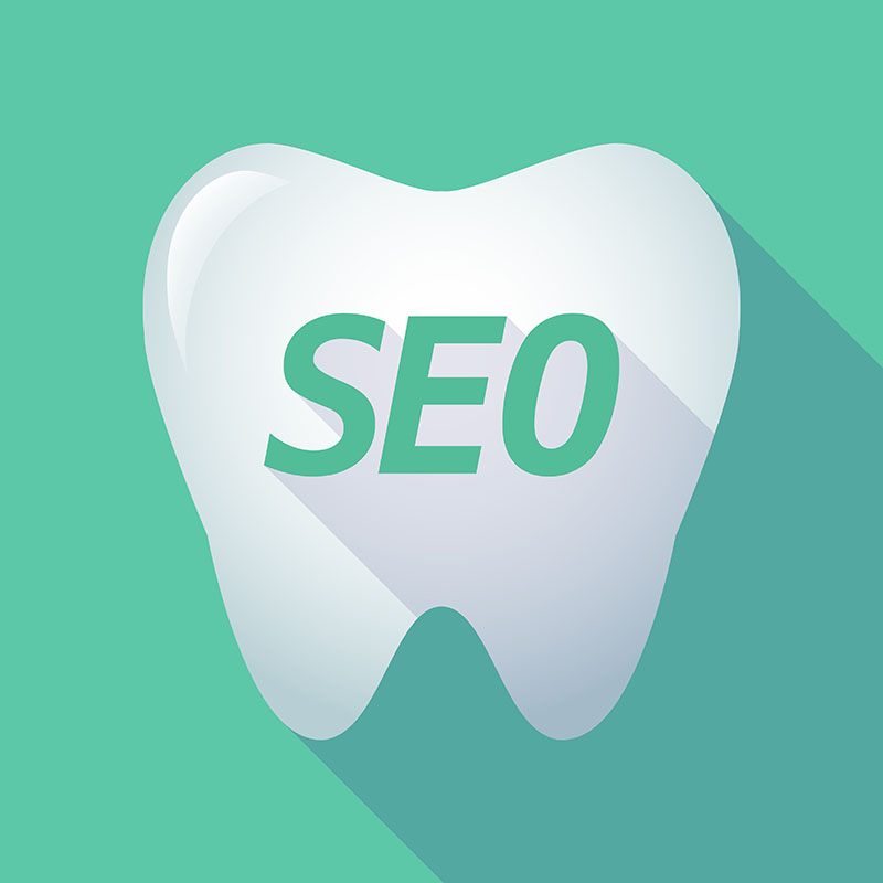 Illustration of a long shadow tooth with the text dental seo agency services toronto